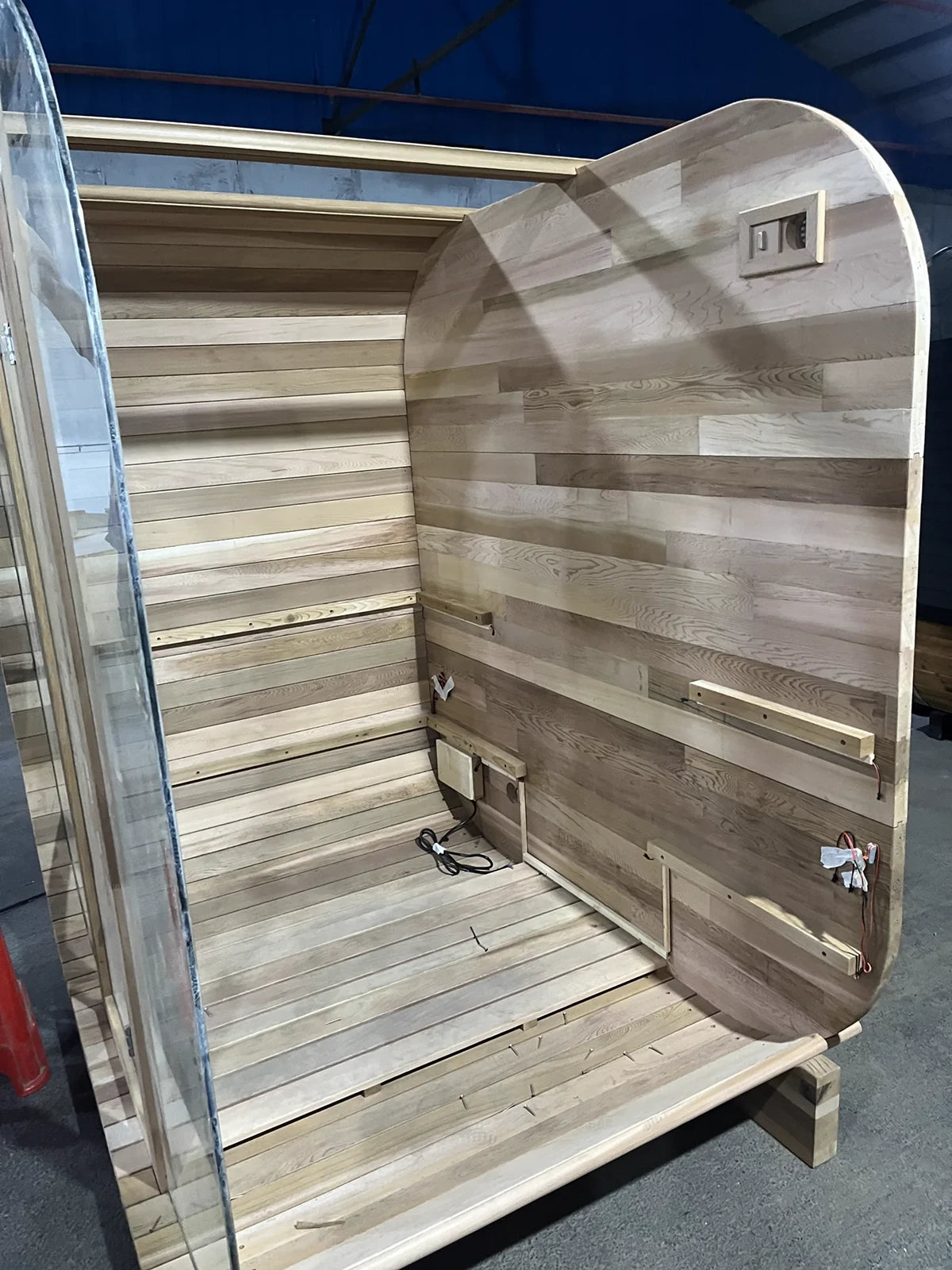 Solid timber sauna construction