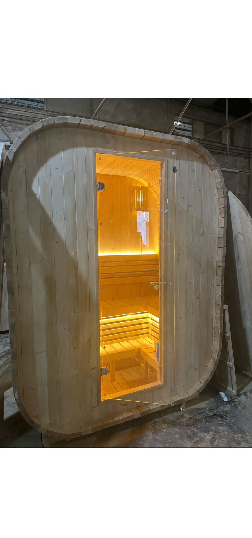 Sauna with timber front side windows